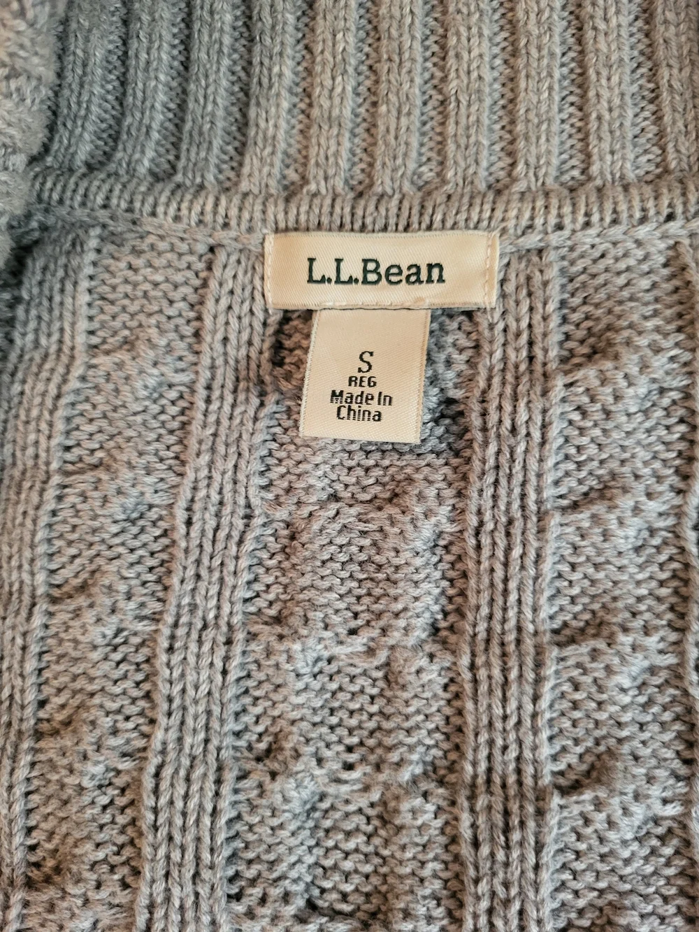 L.L. Bean Women's Light Gray Cable Knit Shawl-Collar Long Cardigan, S